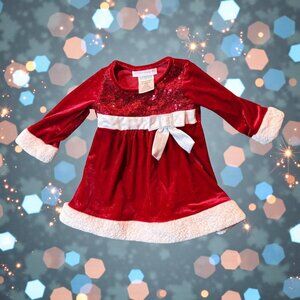 Baby Girls Red Christmas Dress W/ Bow & Sequins By Bonnie Baby Size 3-6M